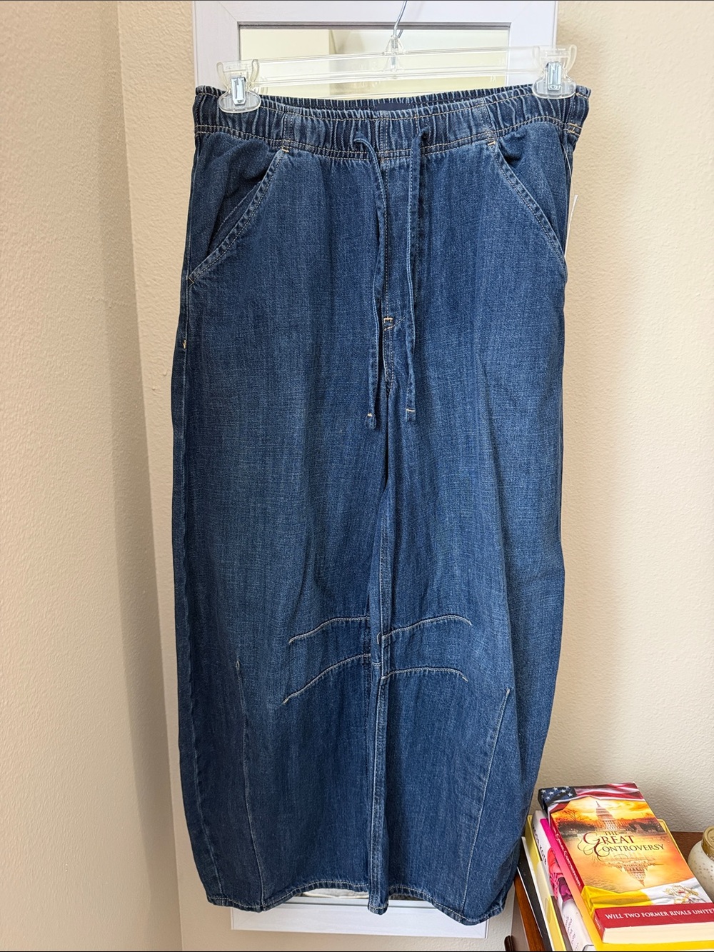 Women’s Elastic Waist Dark Blue Denim Barrel style